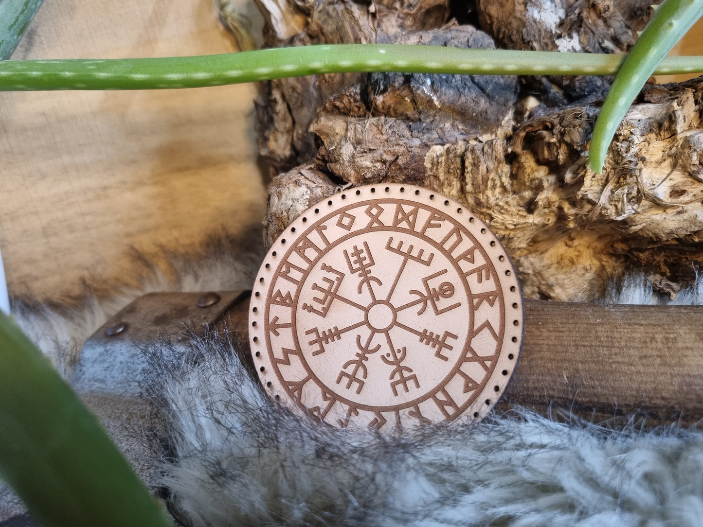 Vegvesir Futhark Nordic Pagan Handmade Leather Patch