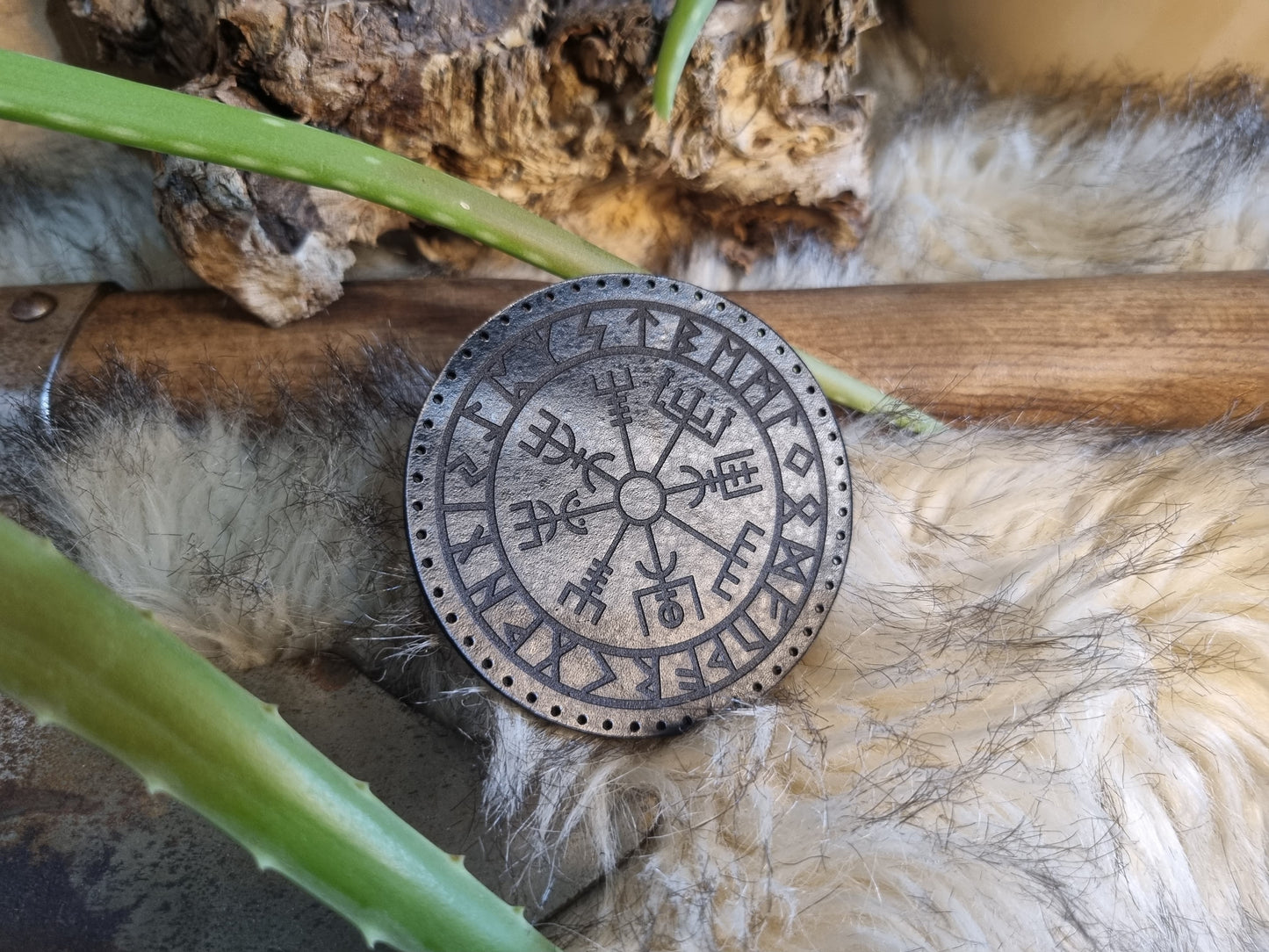 Vegvesir Futhark Nordic Pagan Handmade Leather Patch