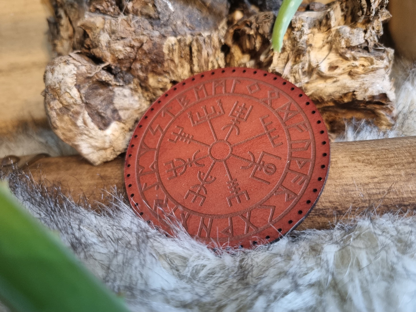 Vegvesir Futhark Nordic Pagan Handmade Leather Patch