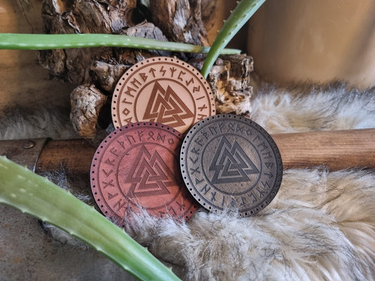 Valknut Futhark Nordic Pagan Handmade Leather Patch