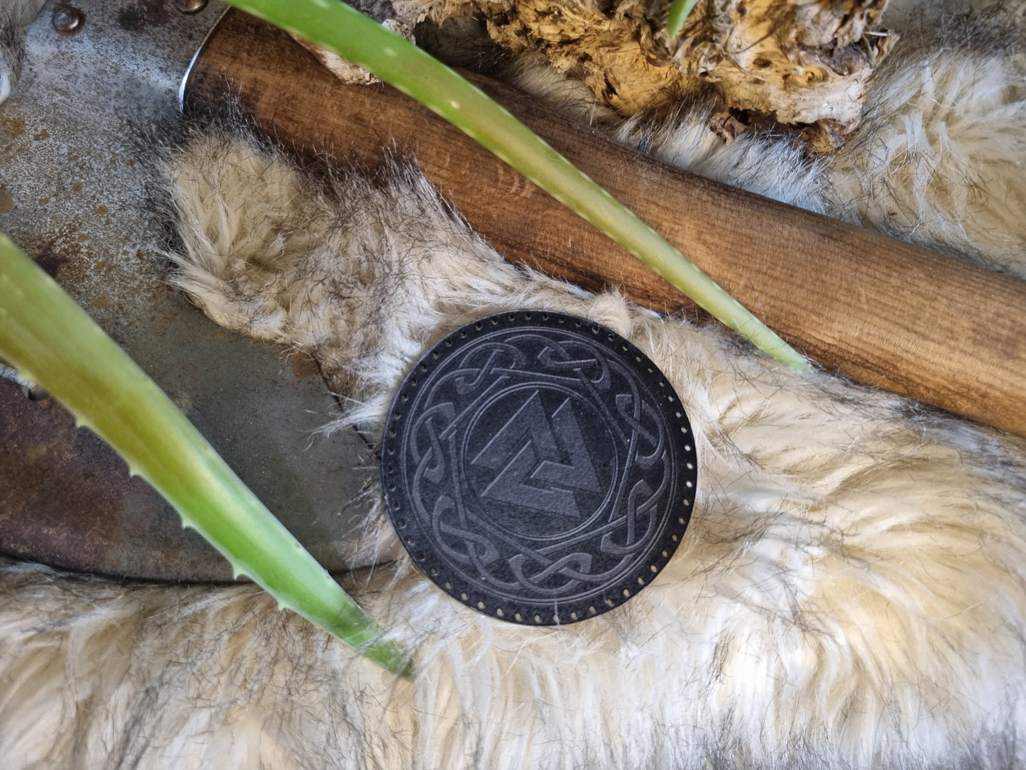 Valknut Weave Nordic Pagan Handmade Leather Patch