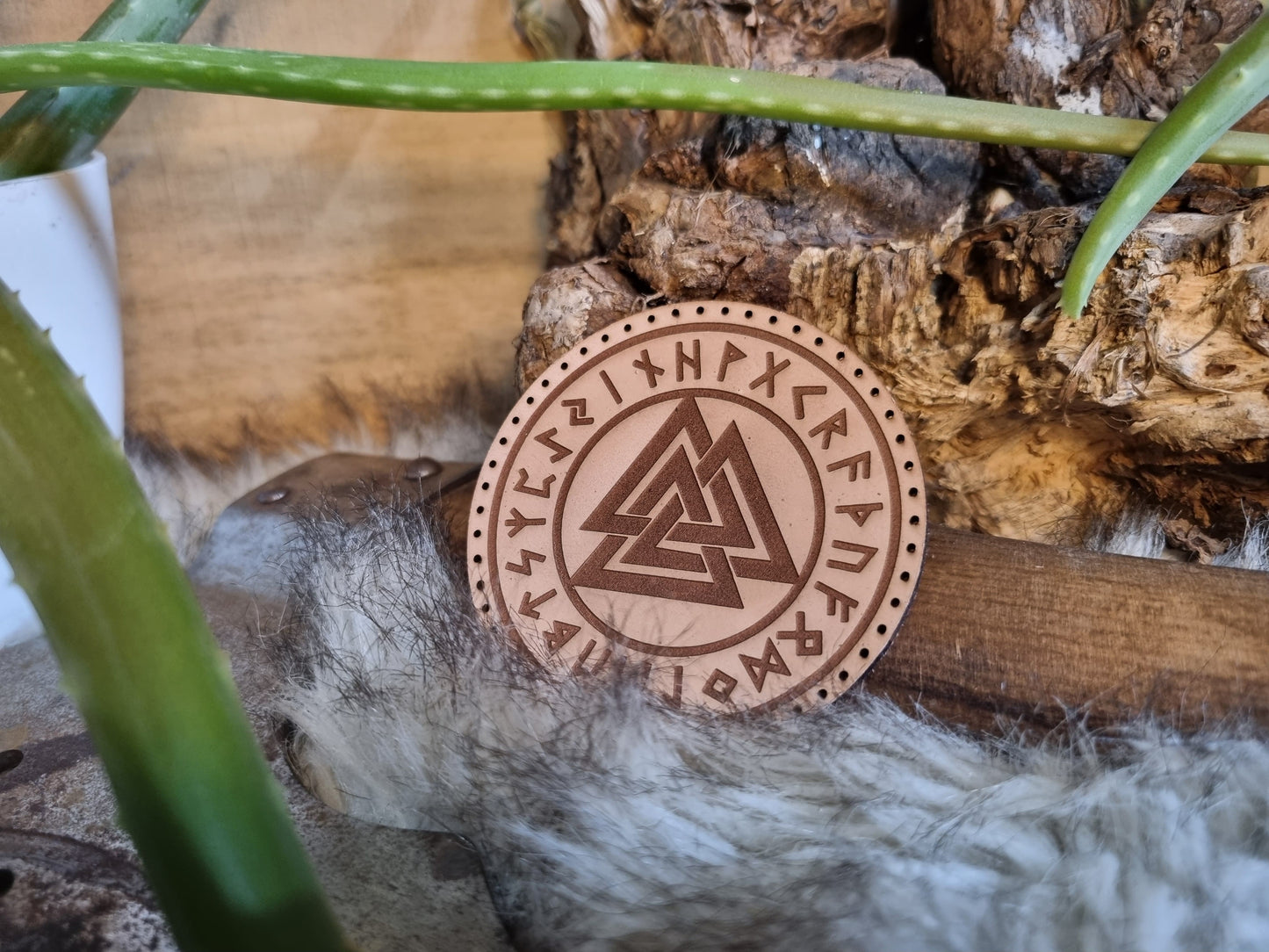 Valknut Futhark Nordic Pagan Handmade Leather Patch