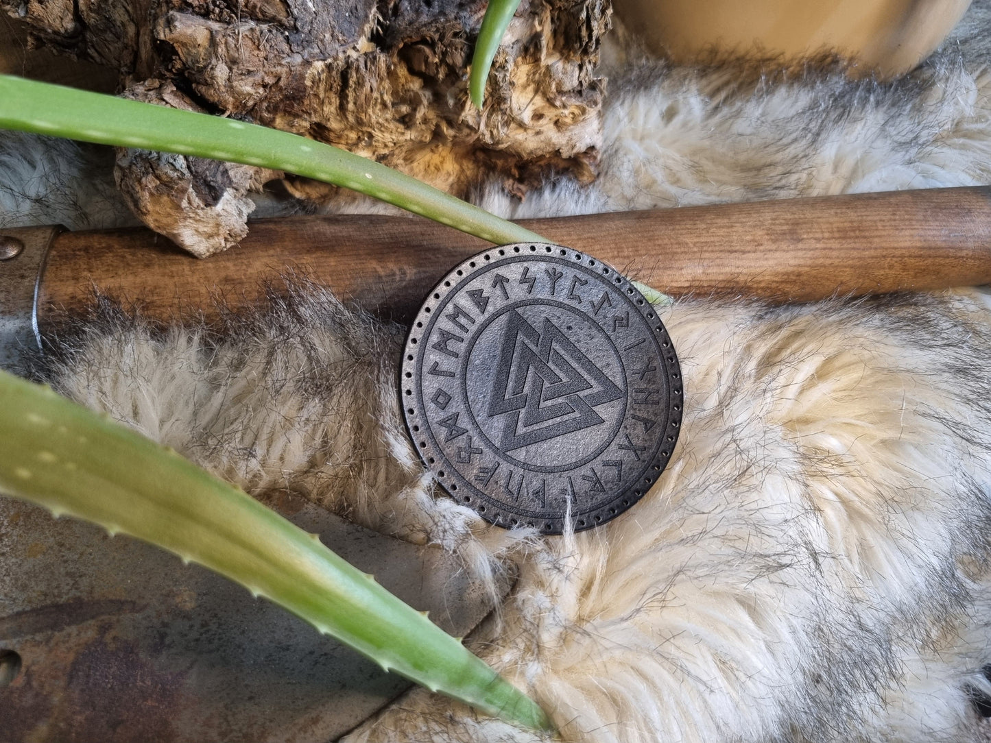 Valknut Futhark Nordic Pagan Handmade Leather Patch