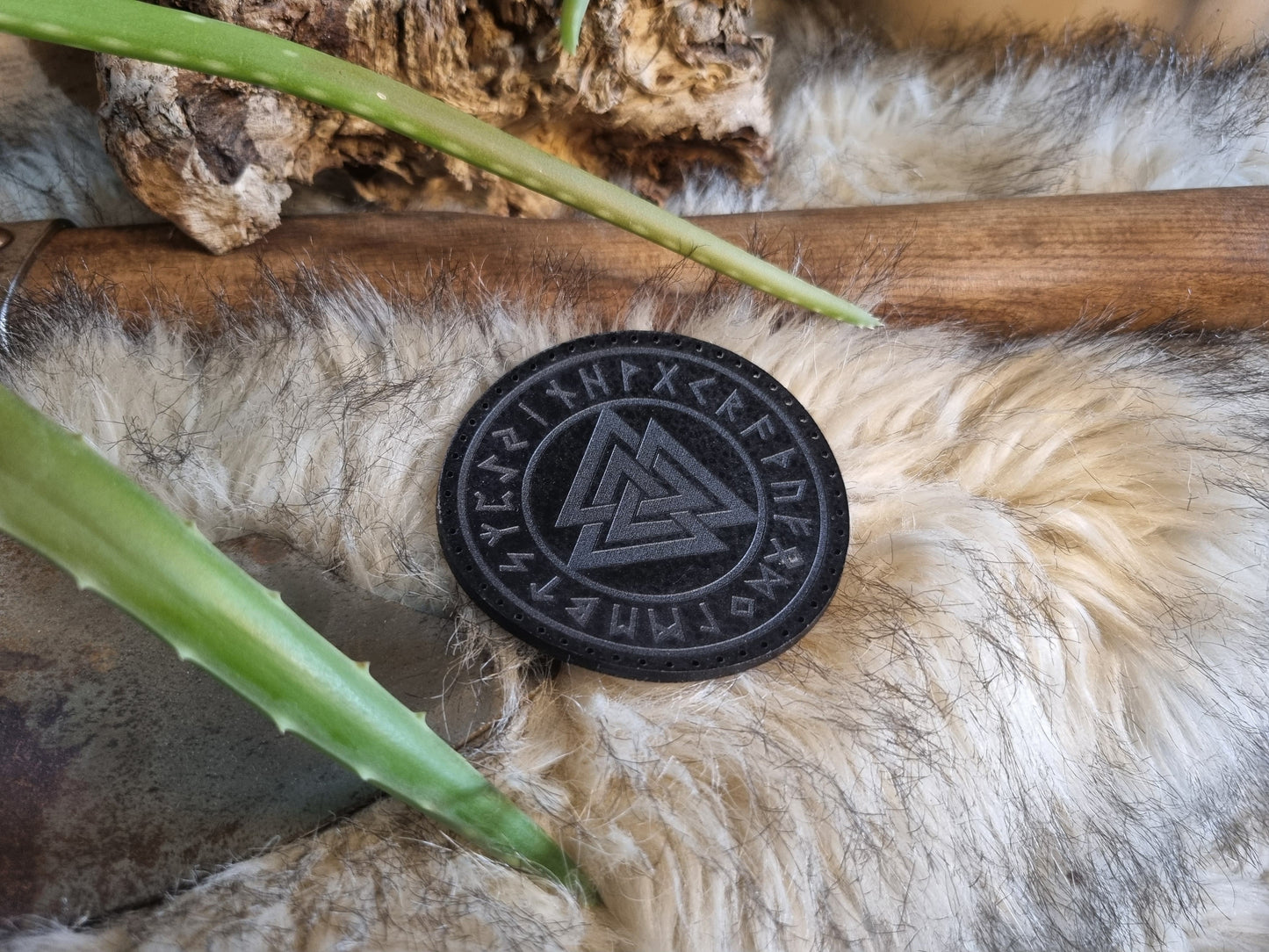 Valknut Futhark Nordic Pagan Handmade Leather Patch