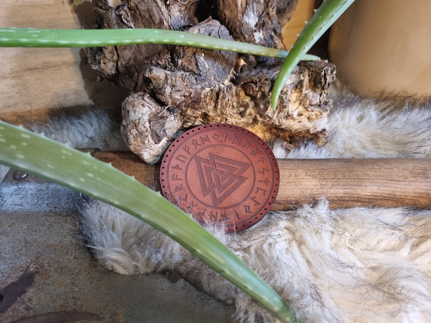 Valknut Futhark Nordic Pagan Handmade Leather Patch