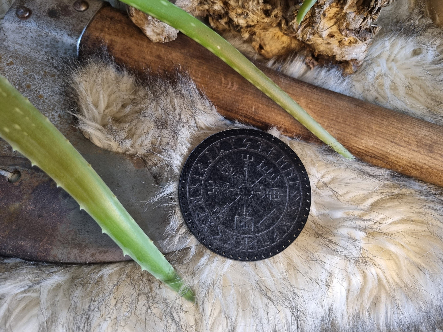 Vegvesir Futhark Nordic Pagan Handmade Leather Patch