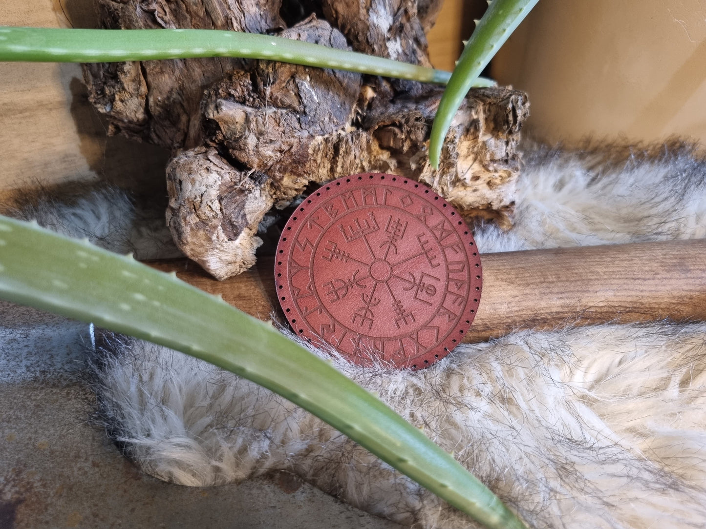 Vegvesir Futhark Nordic Pagan Handmade Leather Patch